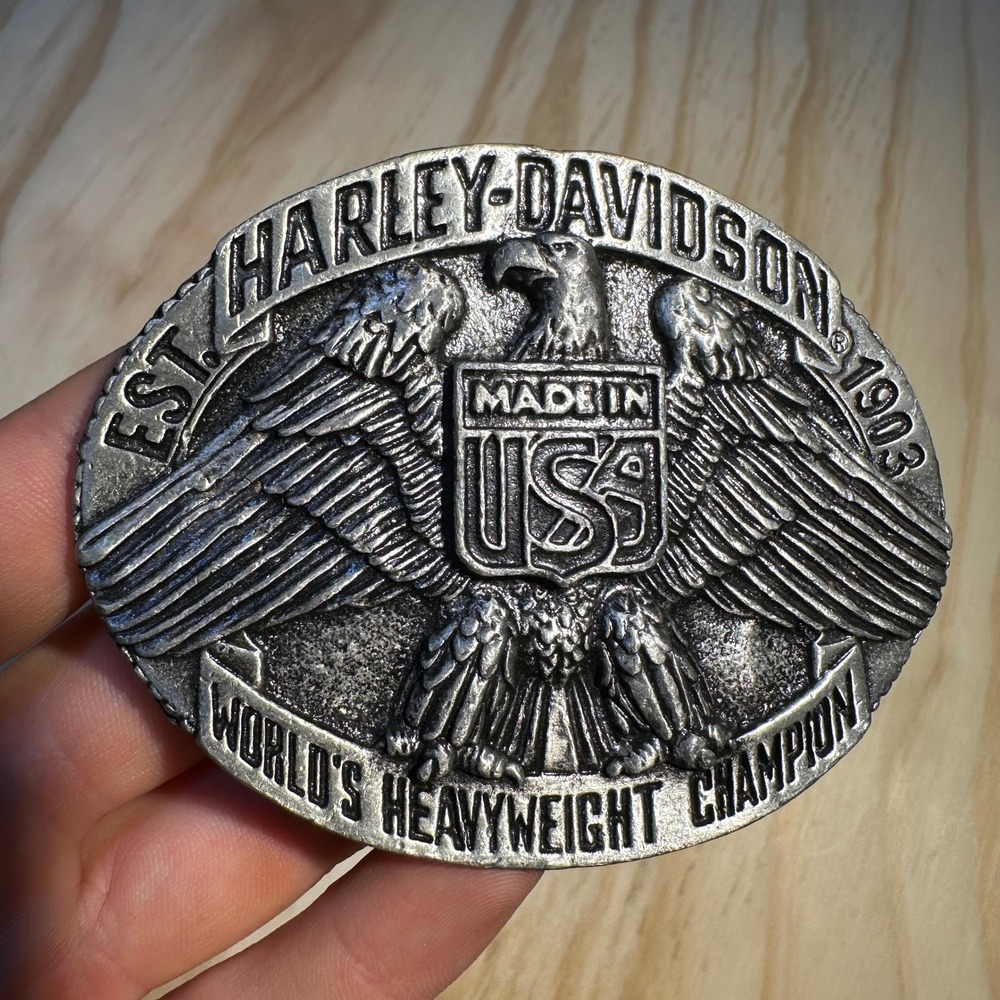 Harley-Davidson Raintee Eagle Belt Buckle Silver World Heavyweight Champion USA